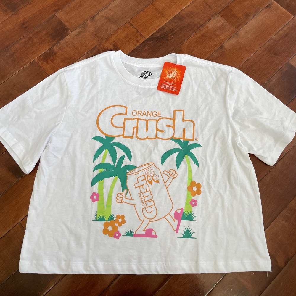 NWT White Orange Crush Cropped Short Sleeve T-Shirt, size XL